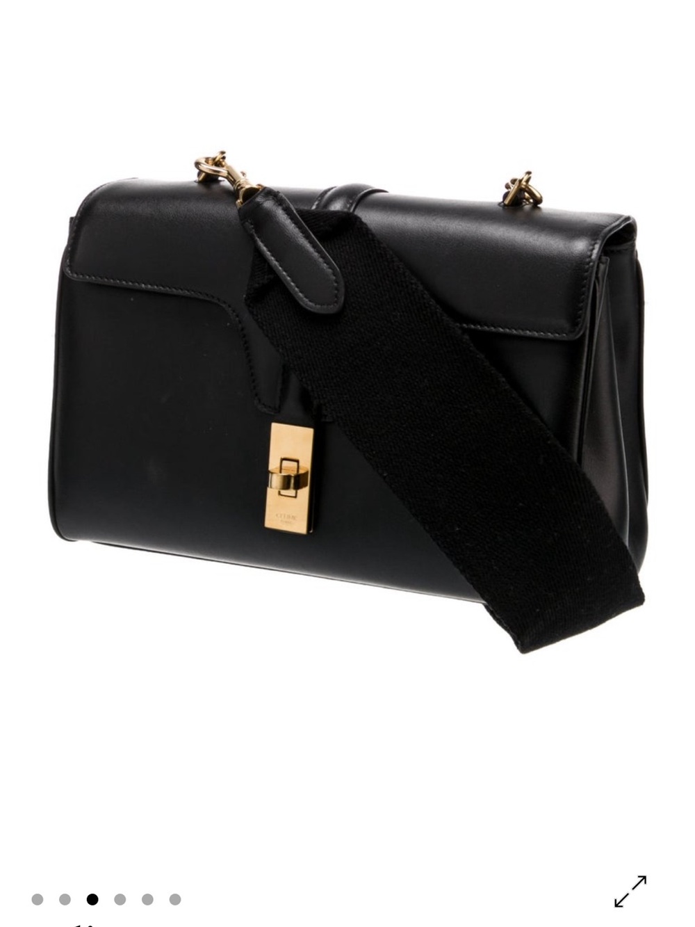 Celine Teen Soft Black Leather Shoulder Bag with Gold Hardware and Wide Strap - Picture 2 of 5